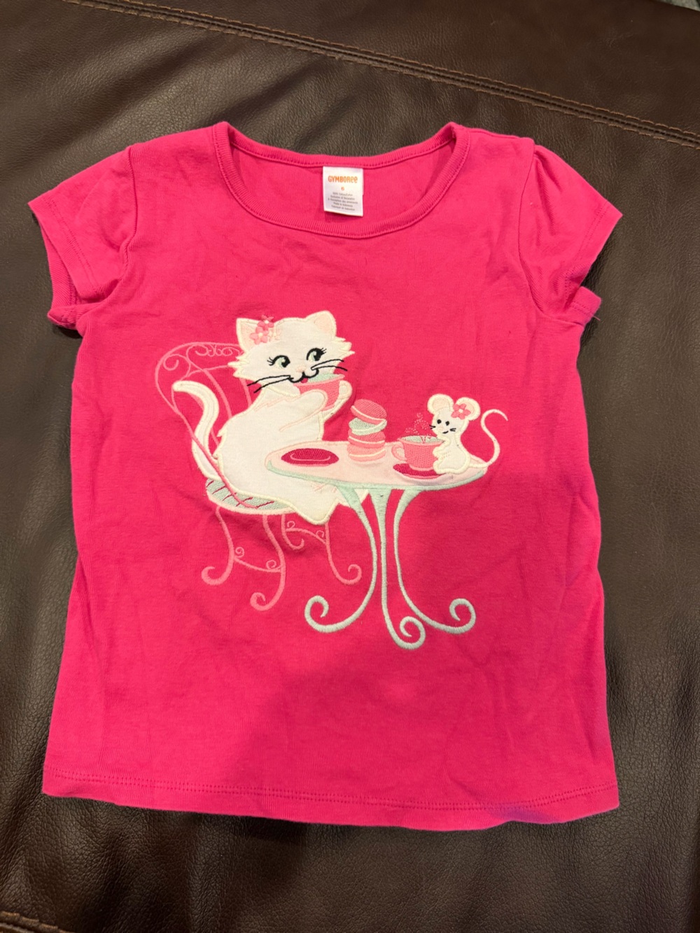 Gymboree Bright Pink Cat & Mouse Tea Party Tee